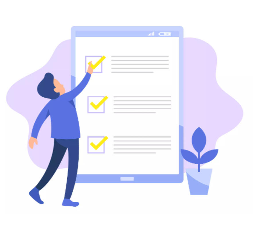 A person checking off marks on a large form.